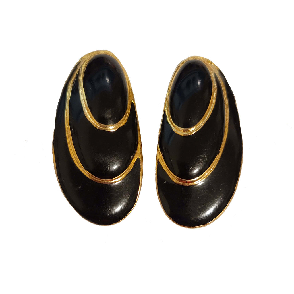 Black & Gold Clam Clip On Earrings