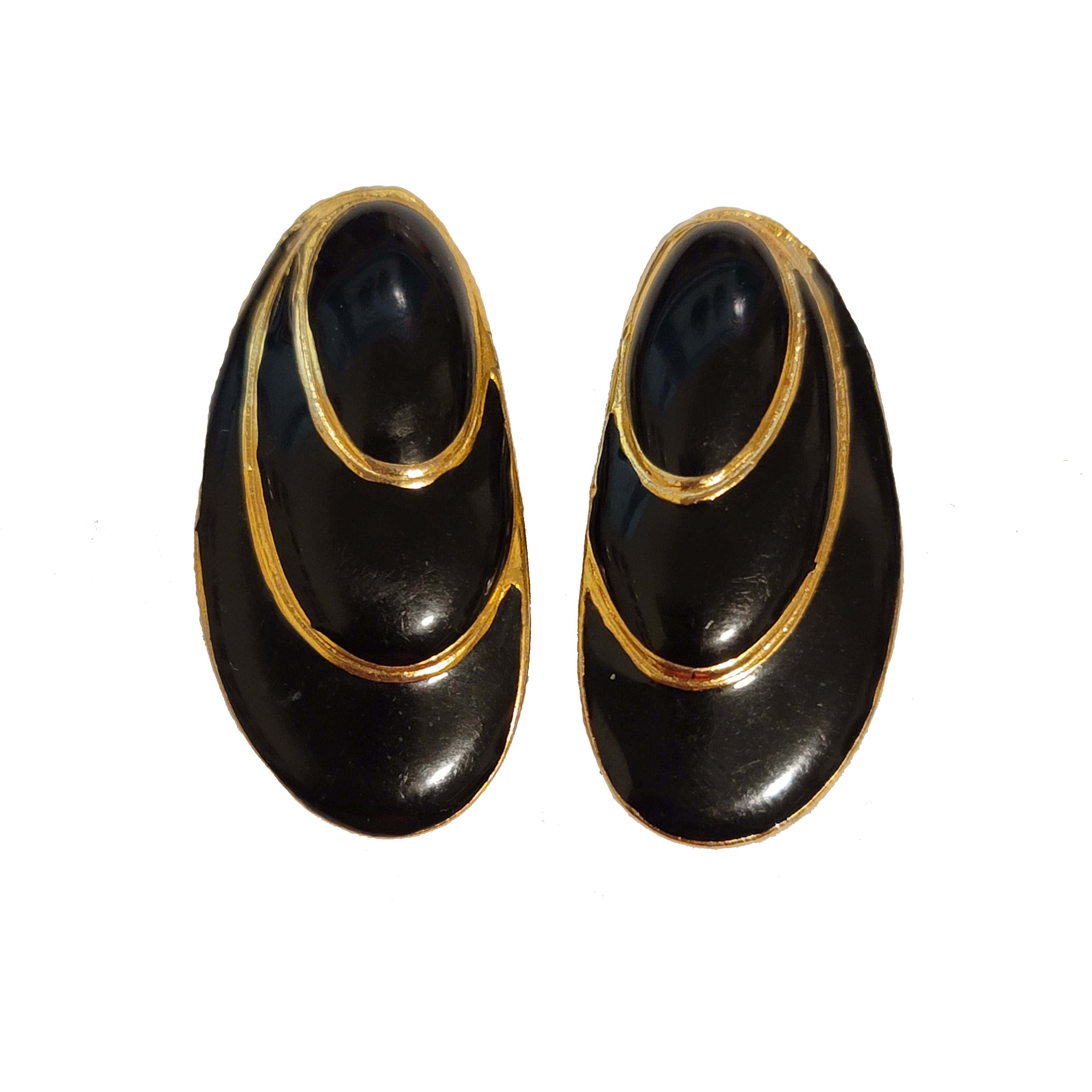 Black & Gold Clam Clip On Earrings