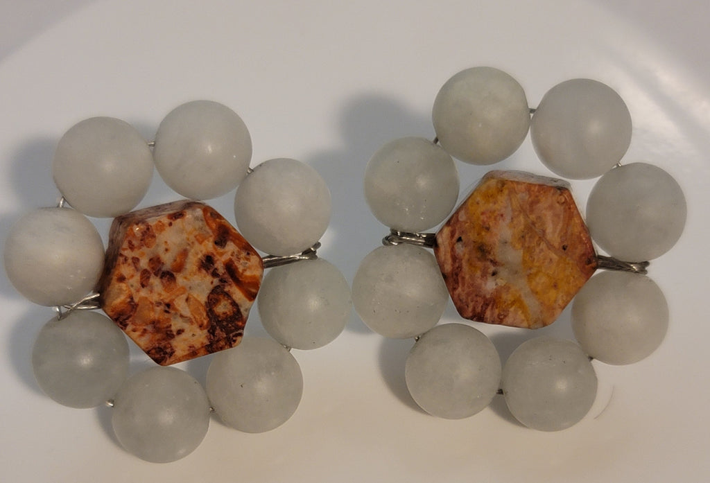Jasper & Aquamarine Button Earrings