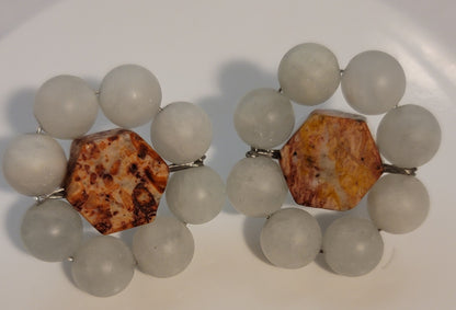 Jasper & Aquamarine Button Earrings