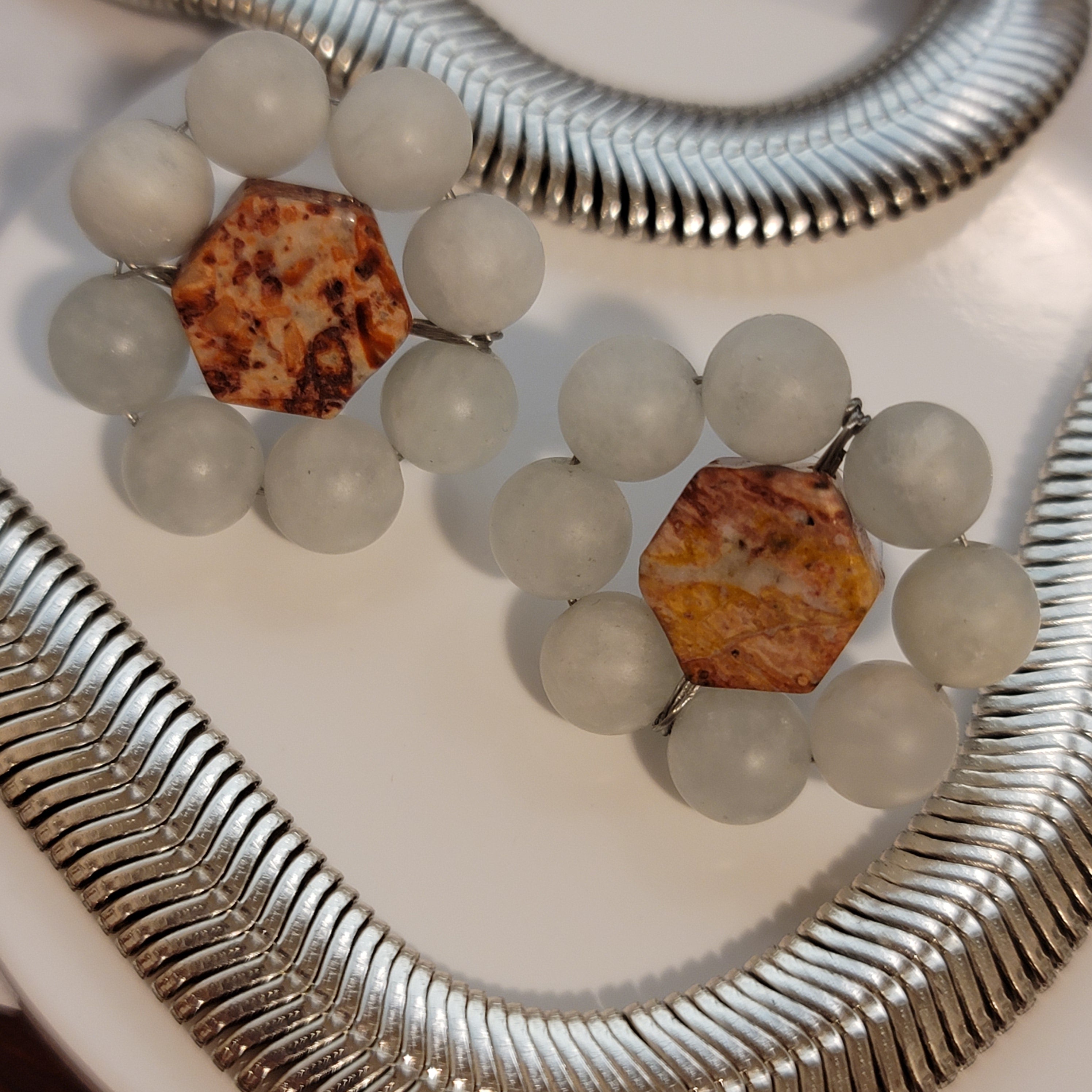 Jasper & Aquamarine Button Earrings