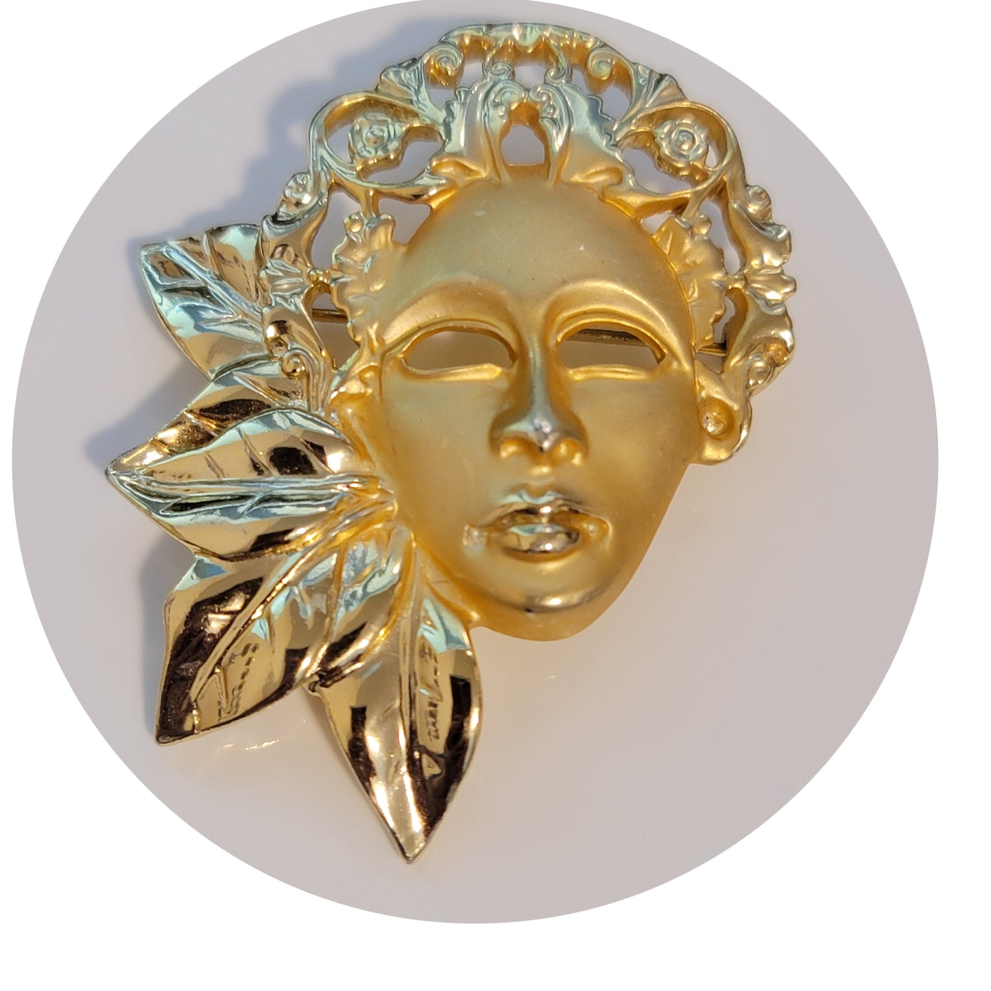 Gold Tone Masquerade Mask Brooch