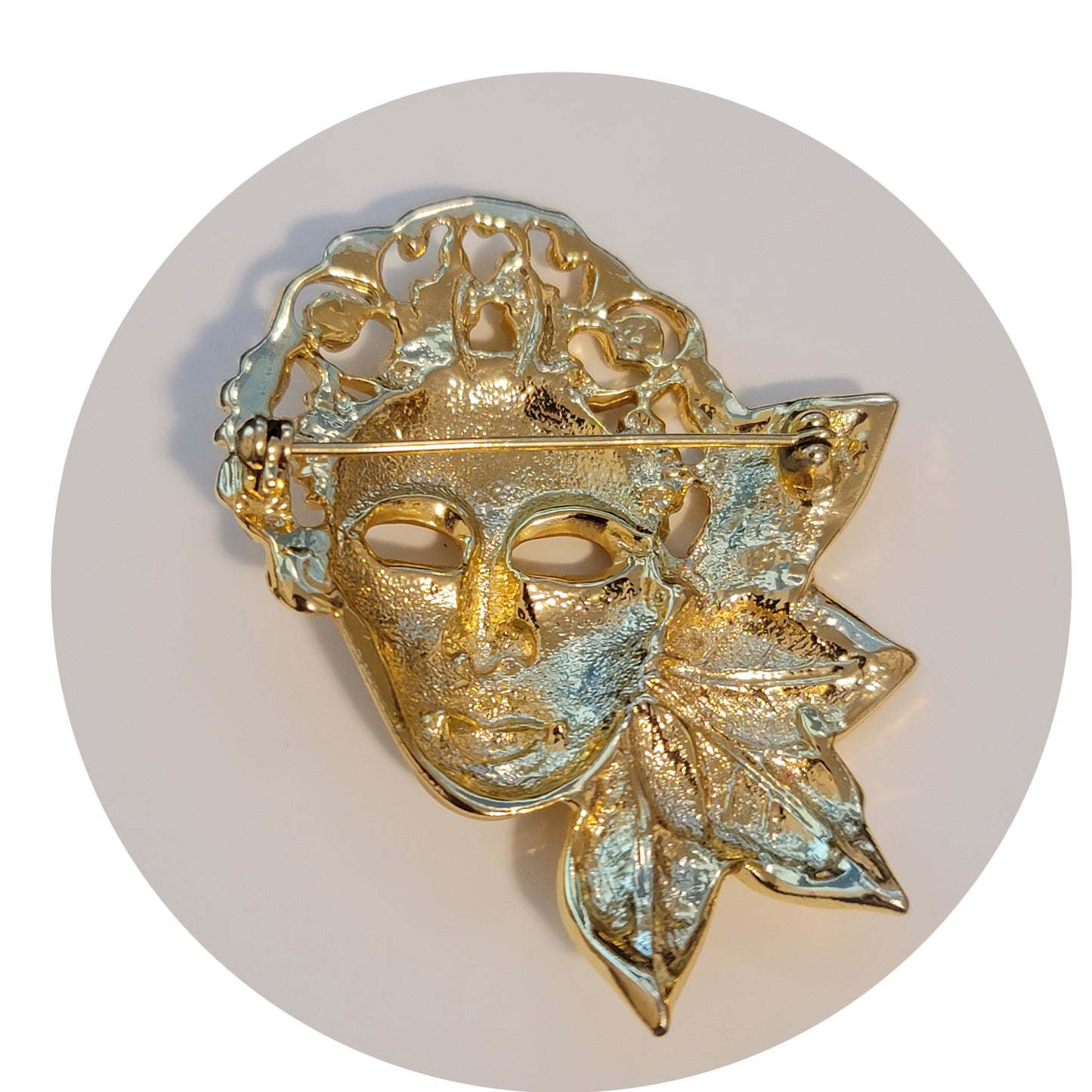 Gold Tone Masquerade Mask Brooch