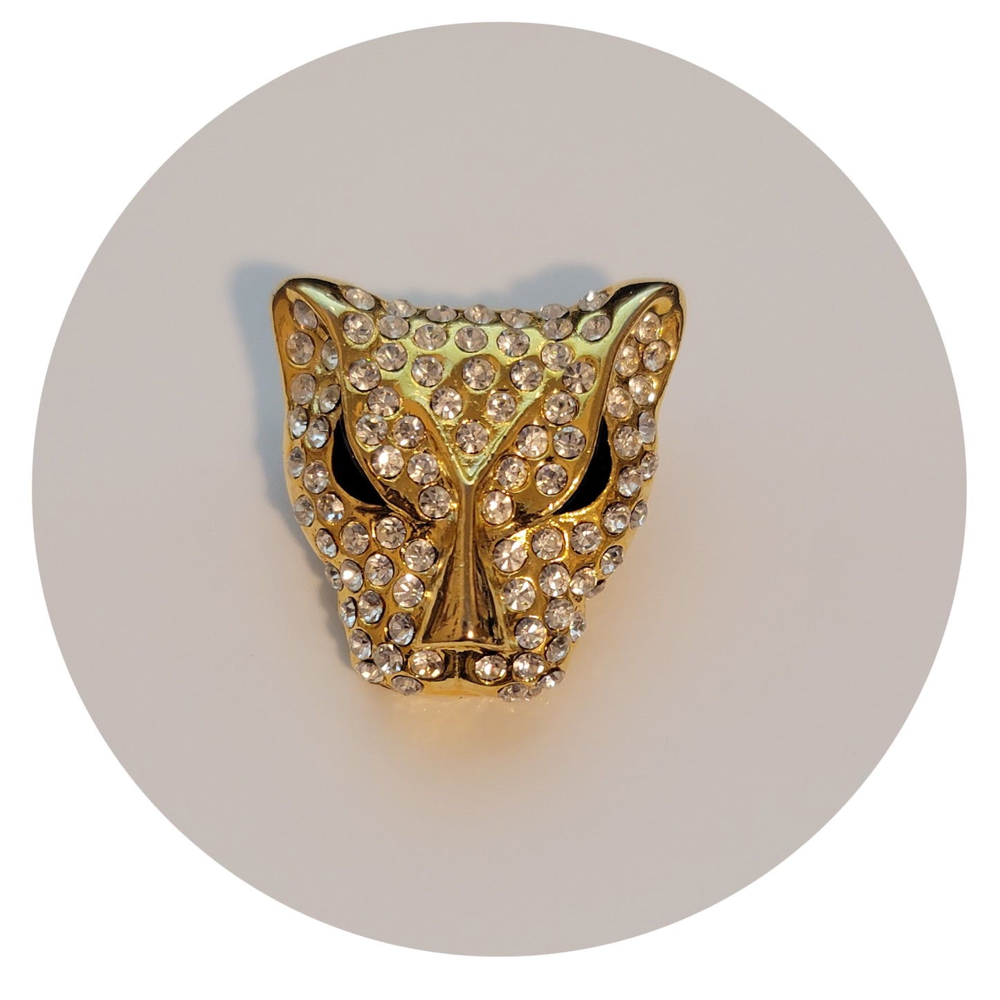 Gold Tone Rhinestone Panther Brooch
