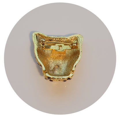 Gold Tone Rhinestone Panther Brooch