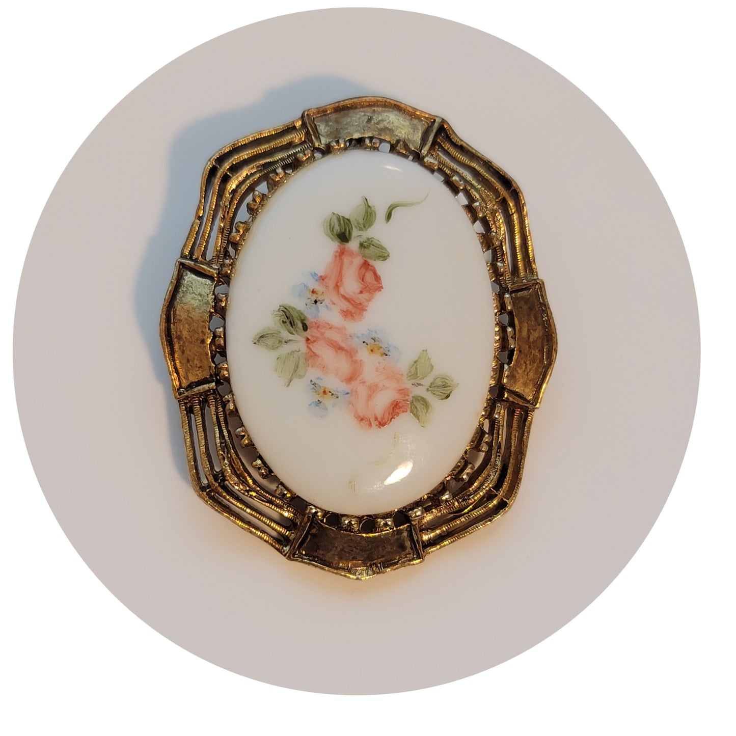 Vintage Hand Painted Flower Ceramic Brooch