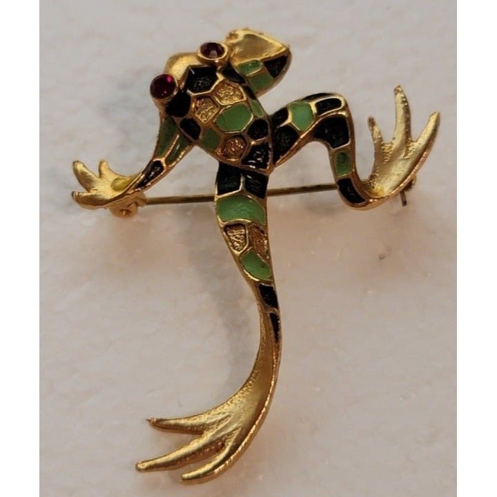 Gold Tone Frog Brooch
