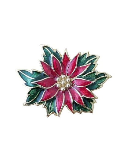 Gold Tone Christmas Poinsettia Brooch