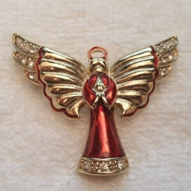 Vintage Monet Red & Gold Colored Angel Brooch