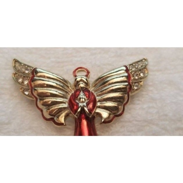 Vintage Monet Red & Gold Colored Angel Brooch
