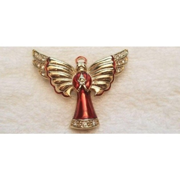 Vintage Monet Red & Gold Colored Angel Brooch