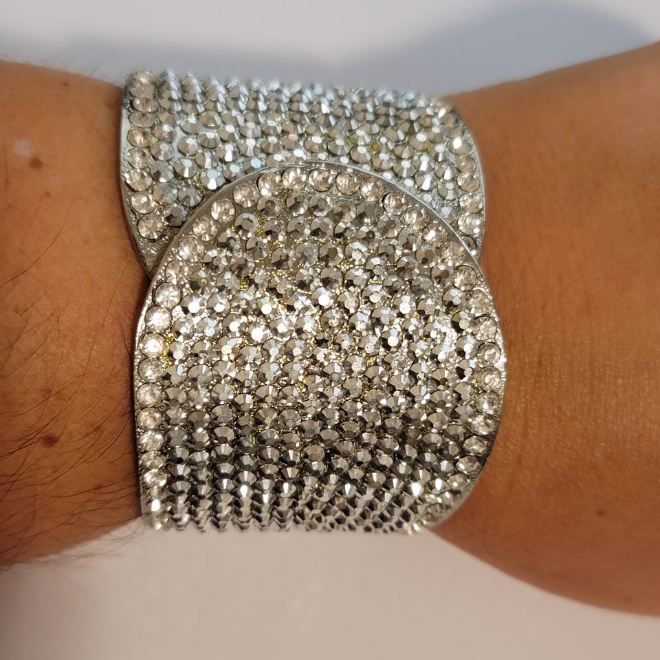 Silver Tone Rhinestone Hinge Bracelet