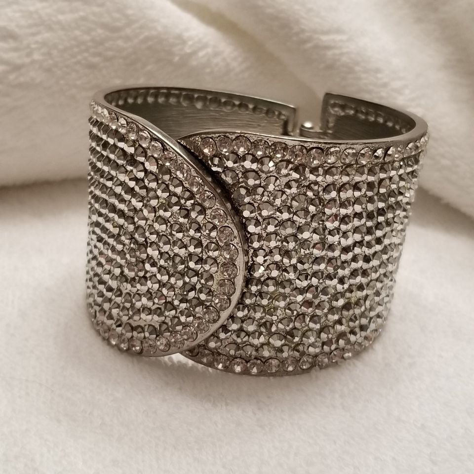 Silver Tone Rhinestone Hinge Bracelet