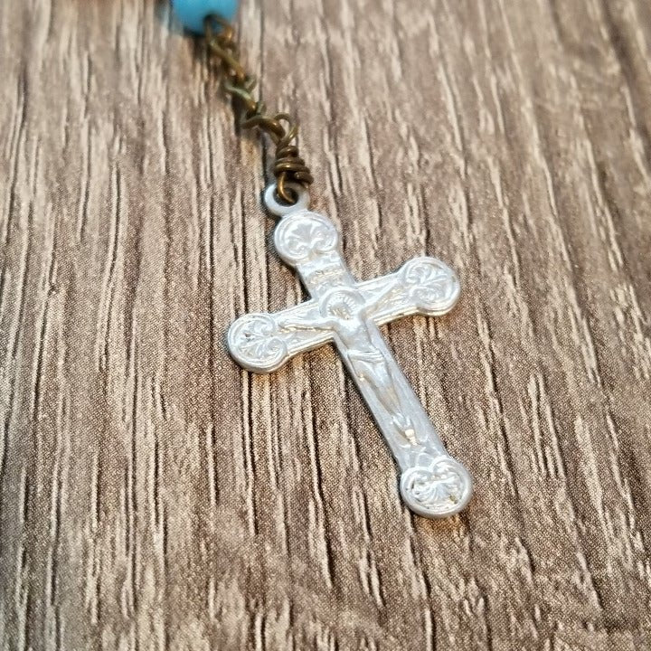 Turquoise Colored Glass Bead Rosary