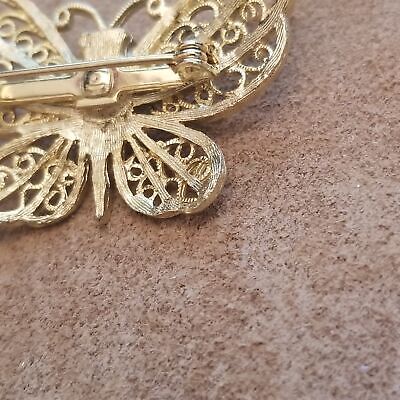 Gold Tone Butterfly Pearl Brooch