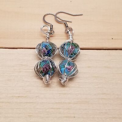 Handmade Wire Wrapped Glass Bead Earrings