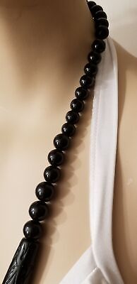Vintage Black Carved Bead Necklace