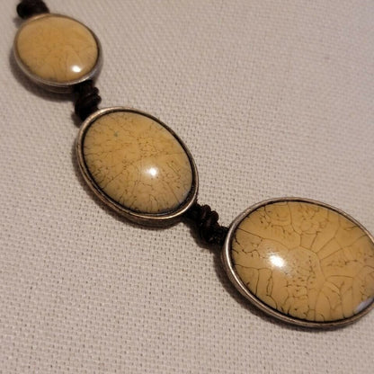 Silver Tone Leather Disk Necklace