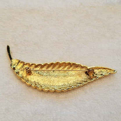 Gold Tone Feather Brooch