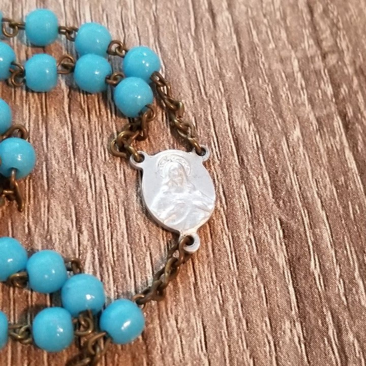 Turquoise Colored Glass Bead Rosary