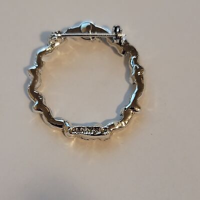 Vintage Silver Tone Rhinestone Wreath Brooch