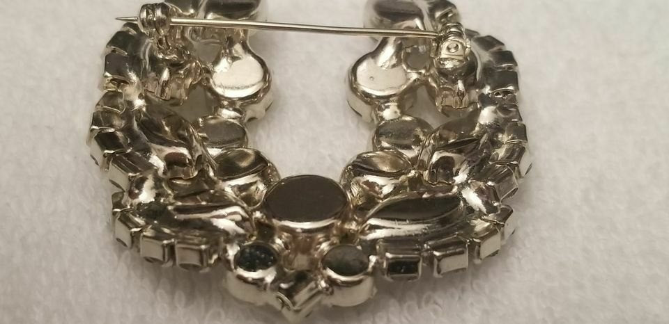 Vintage Silver Tone Rhinestone Wreath Brooch