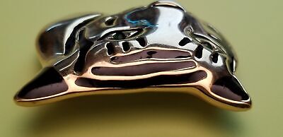 Gold Tone Green Eyed Tiger Brooch