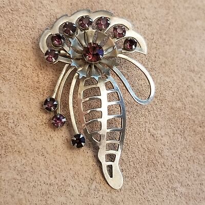 Vintage Silver Tone Rhinestone Brooch Pendant