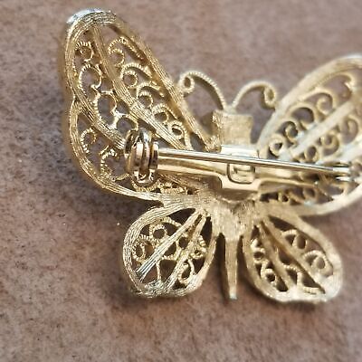Gold Tone Butterfly Pearl Brooch