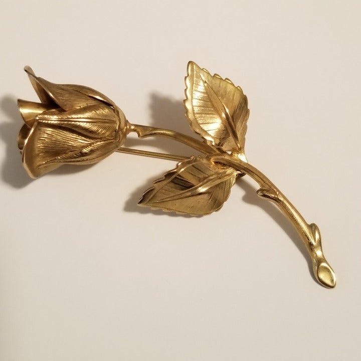 Vintage Gold Tone Rose Brooch Pin