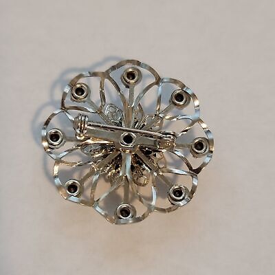 Blue Rhinestone Flower Brooch