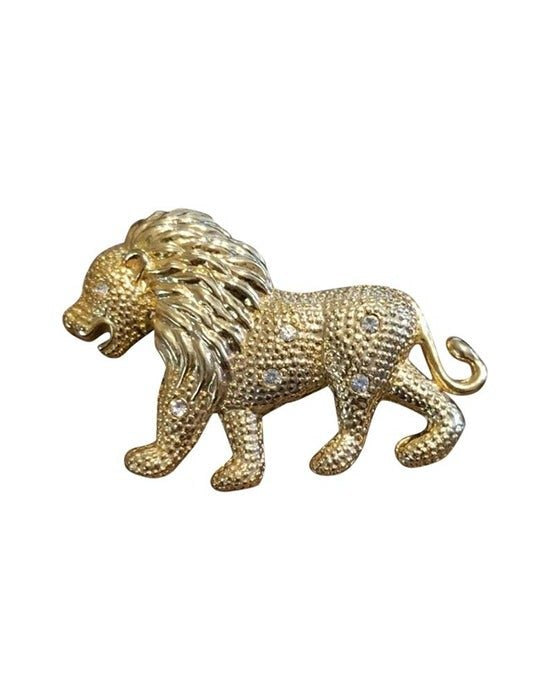 Gold Tone Rhinestone Lion Brooch