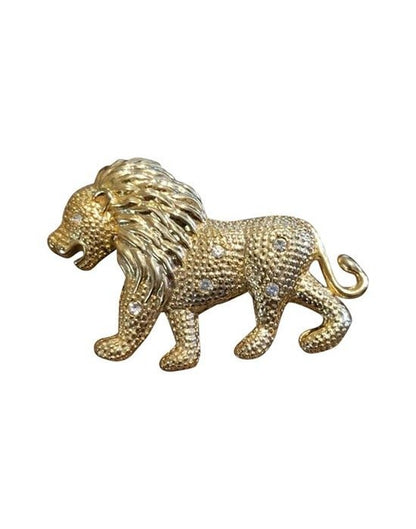 Gold Tone Rhinestone Lion Brooch