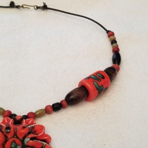 Beautiful Red Flower Medallion Necklace