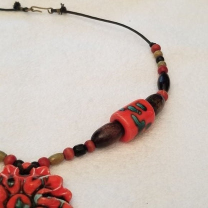 Beautiful Red Flower Medallion Necklace