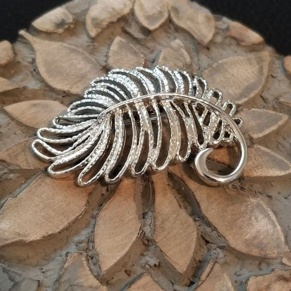Vintage Gerry's Silver Tone Feather Brooch