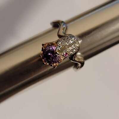 Silver Tone Frog Holding Crown Ring