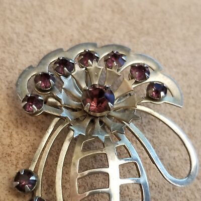 Vintage Silver Tone Rhinestone Brooch Pendant