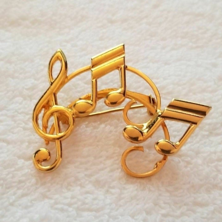 Gold Tone Music Staff Notes Brooch
