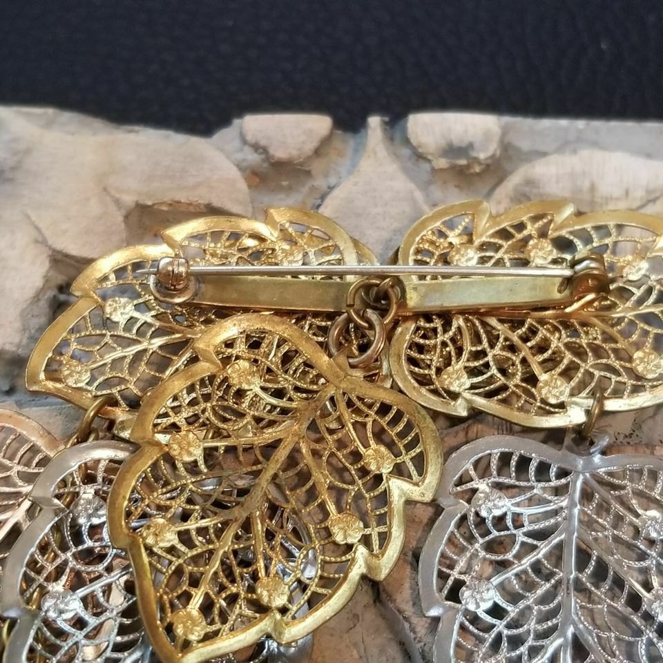 Multi-Colored Cascading Leaf Brooch