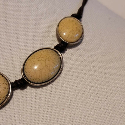 Silver Tone Leather Disk Necklace