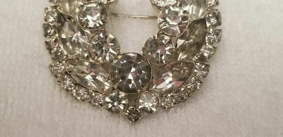 Vintage Silver Tone Rhinestone Wreath Brooch