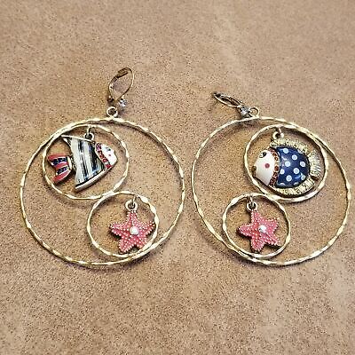 Gold Tone Fish Hoop Earrings