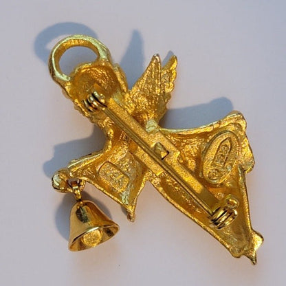 Gold Tone Bell Angel Brooch