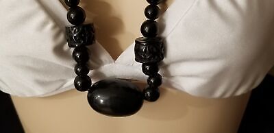 Vintage Black Carved Bead Necklace