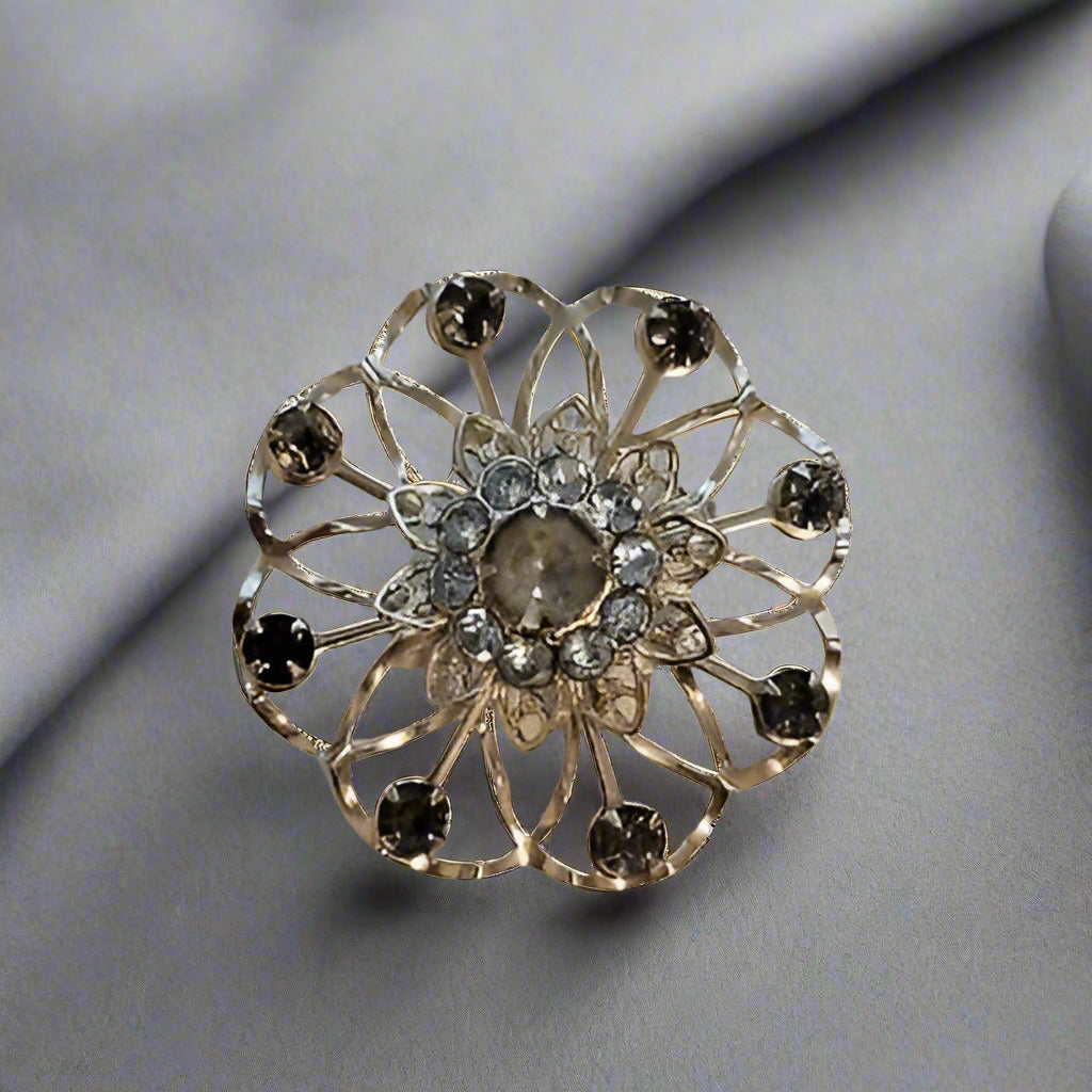Blue Rhinestone Flower Brooch