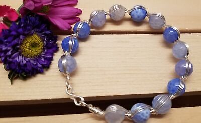 Handmade Wire Wrapped Blue Beaded Bracelet