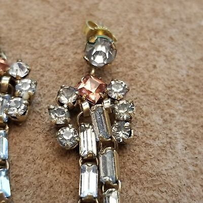 Gold Tone Rhinestone Dangle Earrings