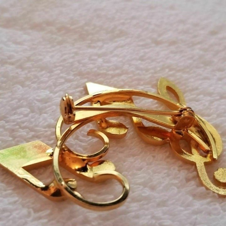 Gold Tone Music Staff Notes Brooch