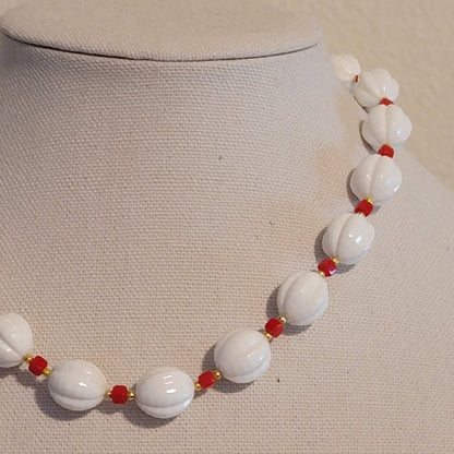 Vintage Red & White Bead Necklace